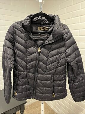 Michael Kors Black Packable Down Jacket with Gold Logo